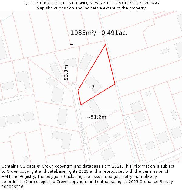 7, CHESTER CLOSE, PONTELAND, NEWCASTLE UPON TYNE, NE20 9AG: Plot and title map