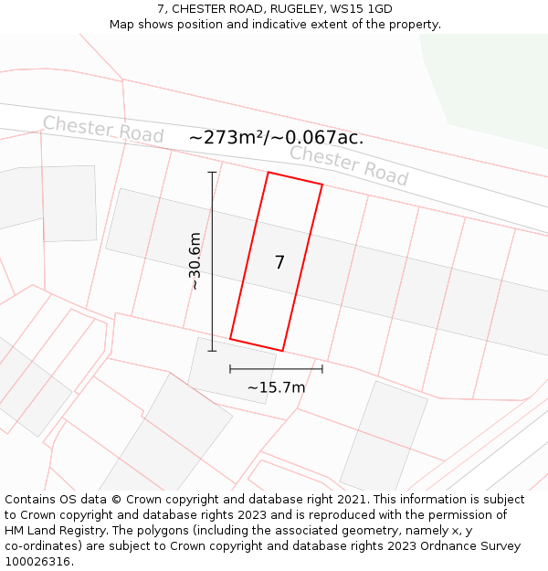 7, CHESTER ROAD, RUGELEY, WS15 1GD: Plot and title map