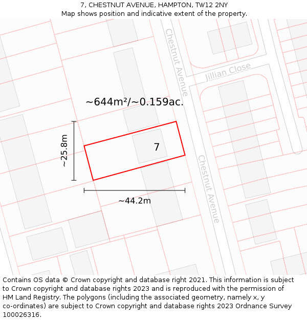 7, CHESTNUT AVENUE, HAMPTON, TW12 2NY: Plot and title map