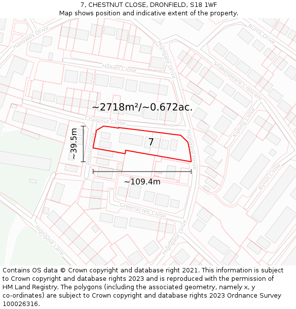 7, CHESTNUT CLOSE, DRONFIELD, S18 1WF: Plot and title map