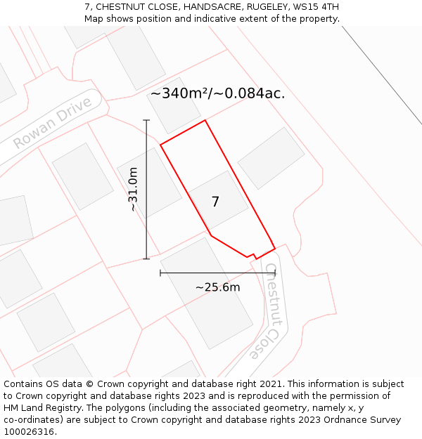 7, CHESTNUT CLOSE, HANDSACRE, RUGELEY, WS15 4TH: Plot and title map