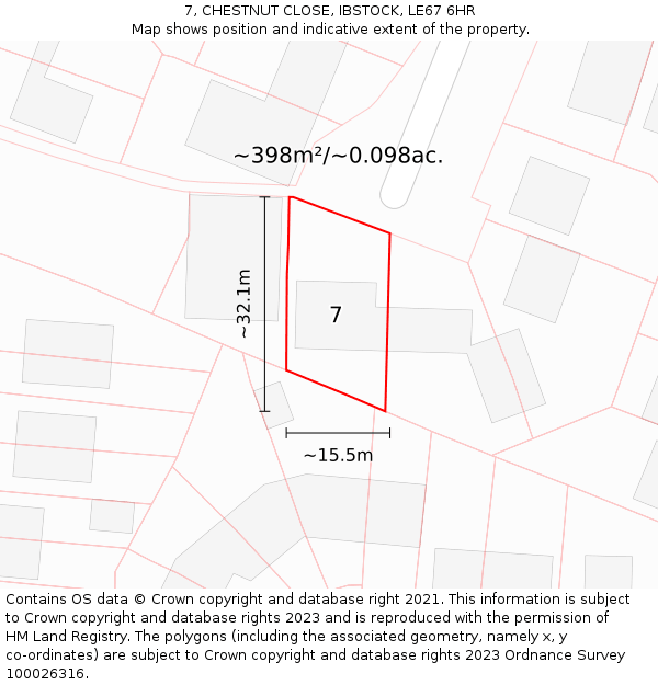7, CHESTNUT CLOSE, IBSTOCK, LE67 6HR: Plot and title map