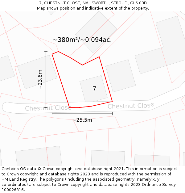 7, CHESTNUT CLOSE, NAILSWORTH, STROUD, GL6 0RB: Plot and title map