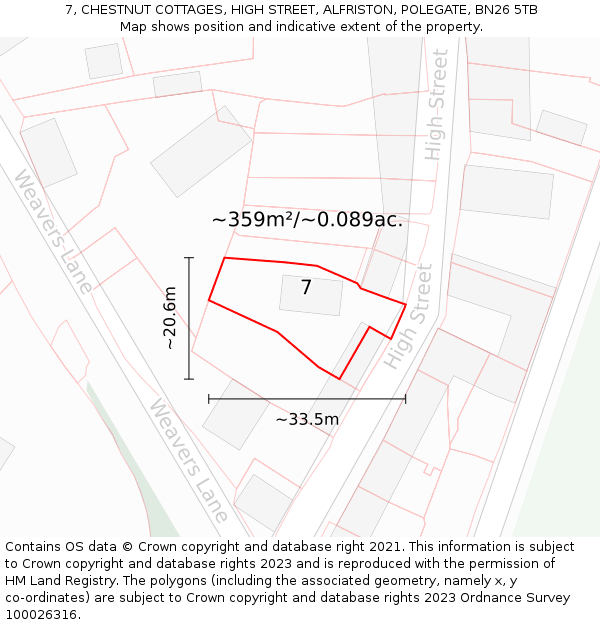 7, CHESTNUT COTTAGES, HIGH STREET, ALFRISTON, POLEGATE, BN26 5TB: Plot and title map