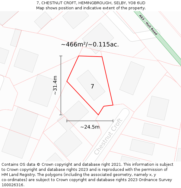 7, CHESTNUT CROFT, HEMINGBROUGH, SELBY, YO8 6UD: Plot and title map
