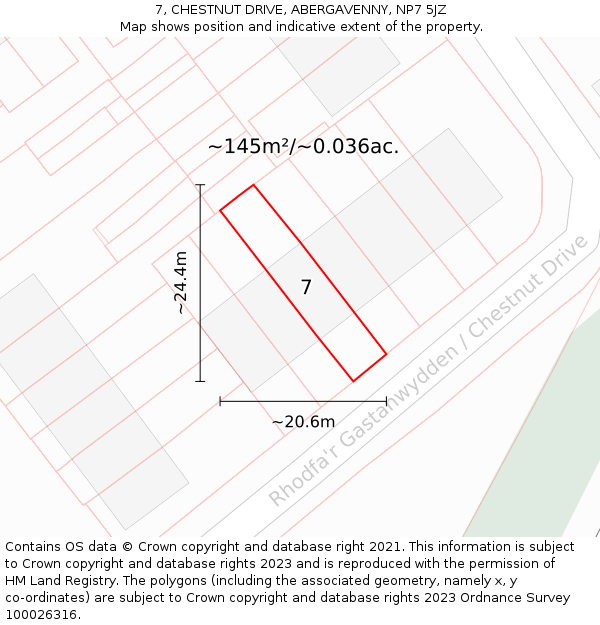 7, CHESTNUT DRIVE, ABERGAVENNY, NP7 5JZ: Plot and title map
