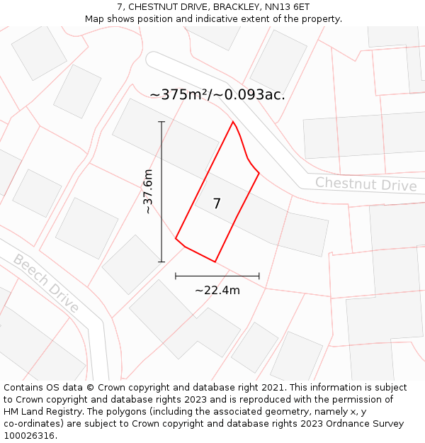 7, CHESTNUT DRIVE, BRACKLEY, NN13 6ET: Plot and title map