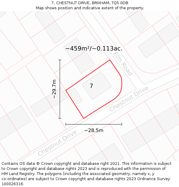 7, CHESTNUT DRIVE, BRIXHAM, TQ5 0DB: Plot and title map