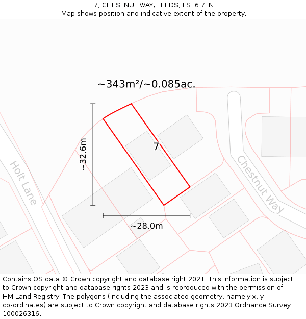 7, CHESTNUT WAY, LEEDS, LS16 7TN: Plot and title map