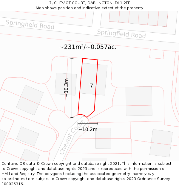 7, CHEVIOT COURT, DARLINGTON, DL1 2FE: Plot and title map