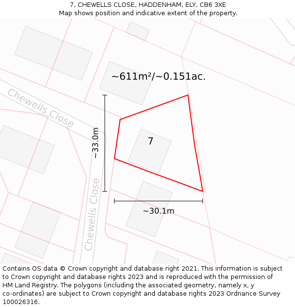 7, CHEWELLS CLOSE, HADDENHAM, ELY, CB6 3XE: Plot and title map