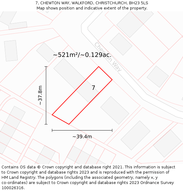 7, CHEWTON WAY, WALKFORD, CHRISTCHURCH, BH23 5LS: Plot and title map
