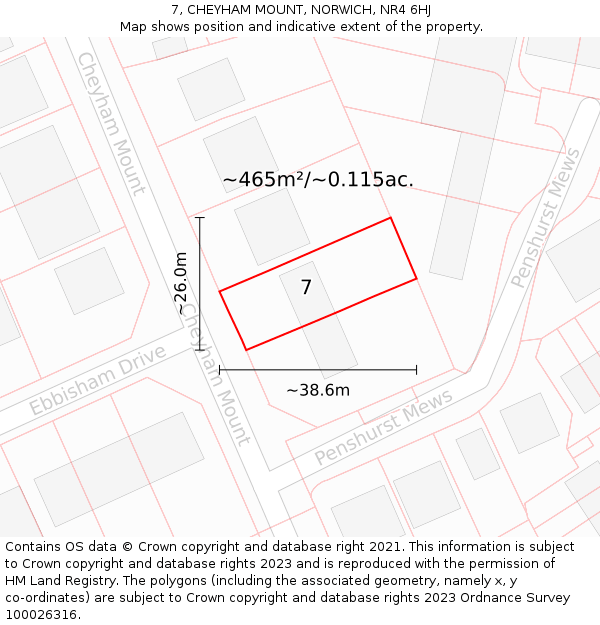 7, CHEYHAM MOUNT, NORWICH, NR4 6HJ: Plot and title map
