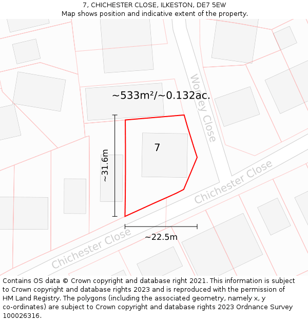 7, CHICHESTER CLOSE, ILKESTON, DE7 5EW: Plot and title map