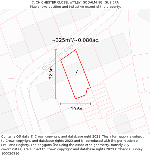 7, CHICHESTER CLOSE, WITLEY, GODALMING, GU8 5PA: Plot and title map