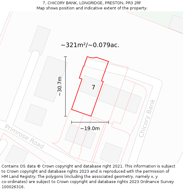 7, CHICORY BANK, LONGRIDGE, PRESTON, PR3 2RF: Plot and title map