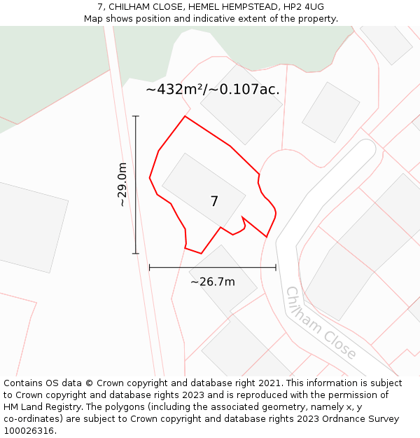 7, CHILHAM CLOSE, HEMEL HEMPSTEAD, HP2 4UG: Plot and title map