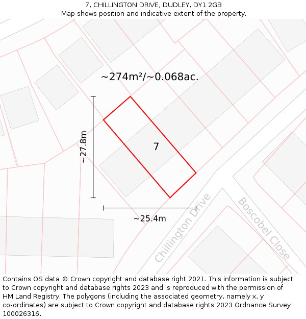 7, CHILLINGTON DRIVE, DUDLEY, DY1 2GB: Plot and title map