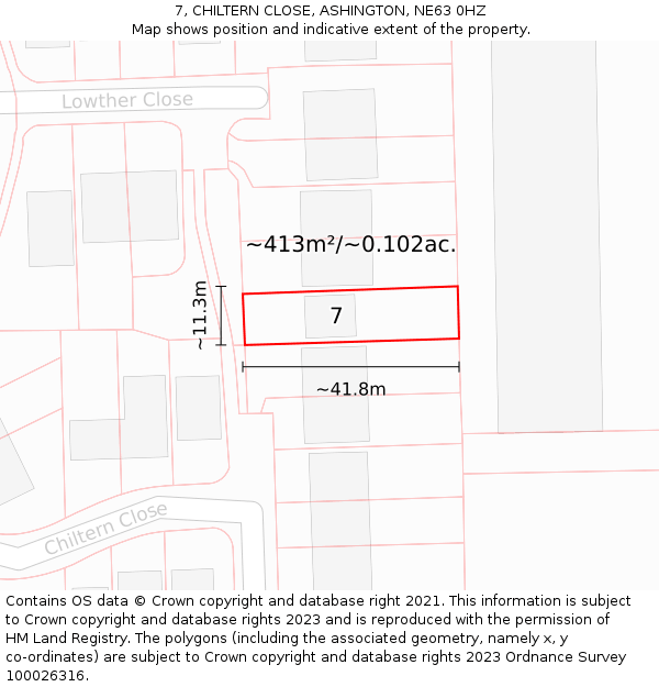 7, CHILTERN CLOSE, ASHINGTON, NE63 0HZ: Plot and title map