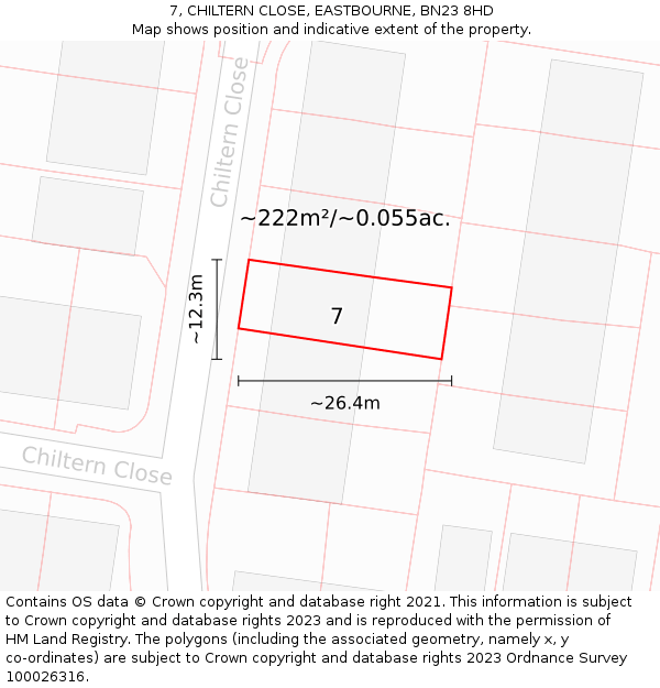 7, CHILTERN CLOSE, EASTBOURNE, BN23 8HD: Plot and title map