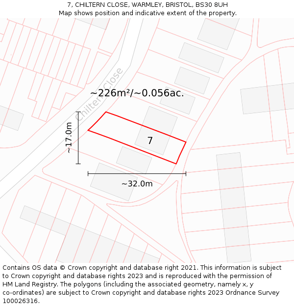 7, CHILTERN CLOSE, WARMLEY, BRISTOL, BS30 8UH: Plot and title map