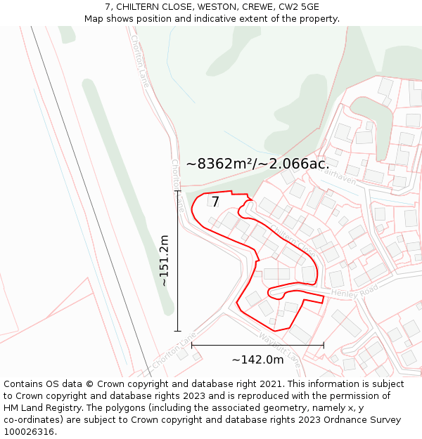 7, CHILTERN CLOSE, WESTON, CREWE, CW2 5GE: Plot and title map