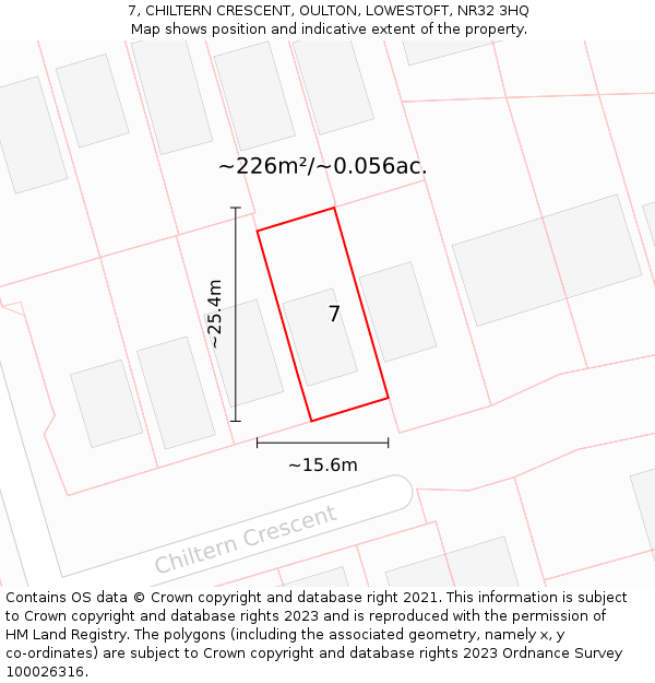 7, CHILTERN CRESCENT, OULTON, LOWESTOFT, NR32 3HQ: Plot and title map