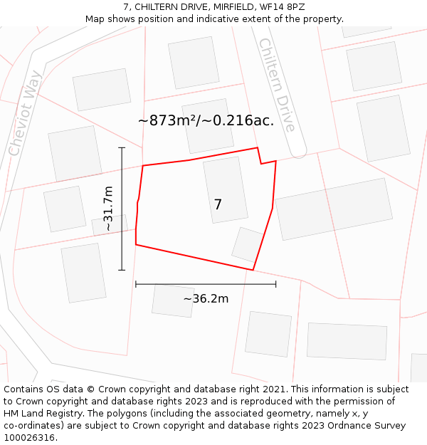 7, CHILTERN DRIVE, MIRFIELD, WF14 8PZ: Plot and title map