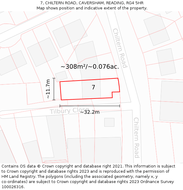 7, CHILTERN ROAD, CAVERSHAM, READING, RG4 5HR: Plot and title map