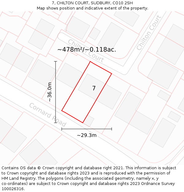 7, CHILTON COURT, SUDBURY, CO10 2SH: Plot and title map