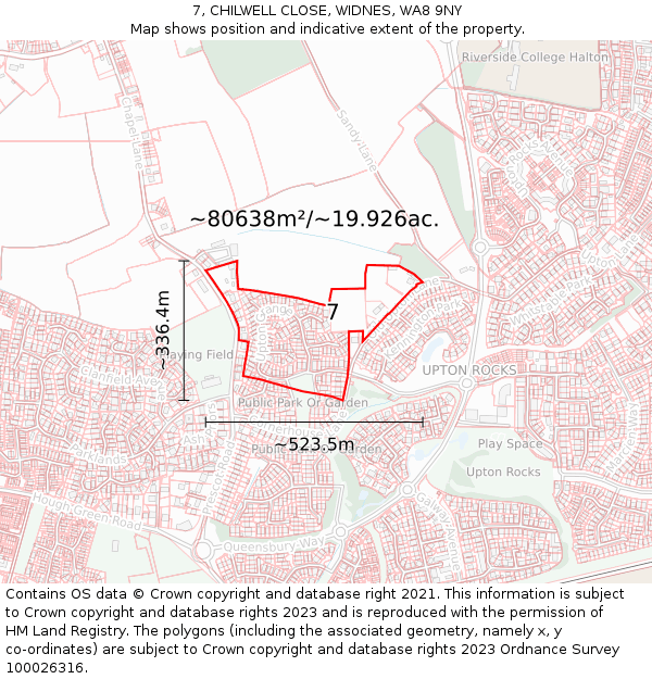 7, CHILWELL CLOSE, WIDNES, WA8 9NY: Plot and title map