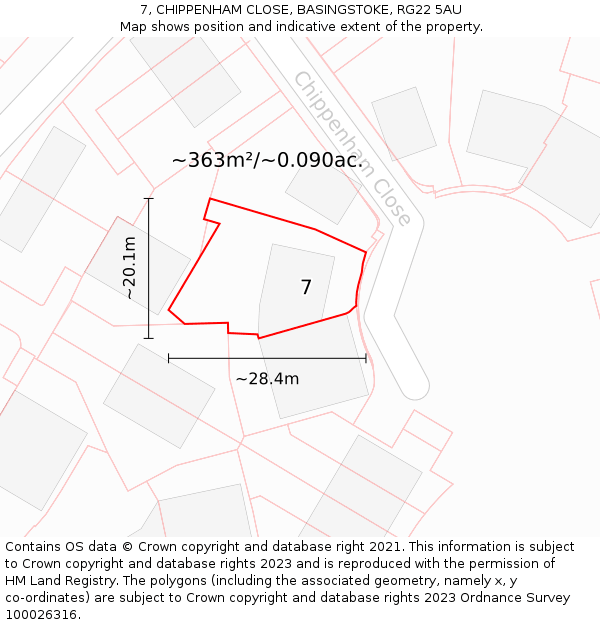 7, CHIPPENHAM CLOSE, BASINGSTOKE, RG22 5AU: Plot and title map