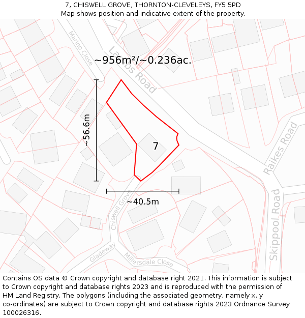 7, CHISWELL GROVE, THORNTON-CLEVELEYS, FY5 5PD: Plot and title map