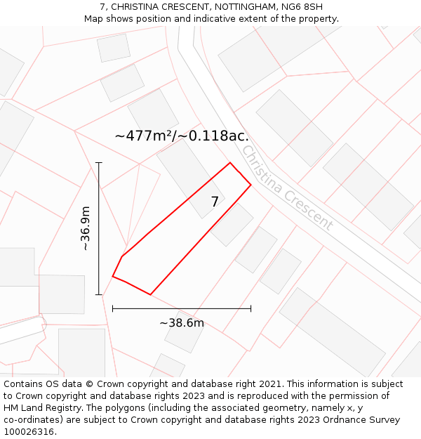 7, CHRISTINA CRESCENT, NOTTINGHAM, NG6 8SH: Plot and title map