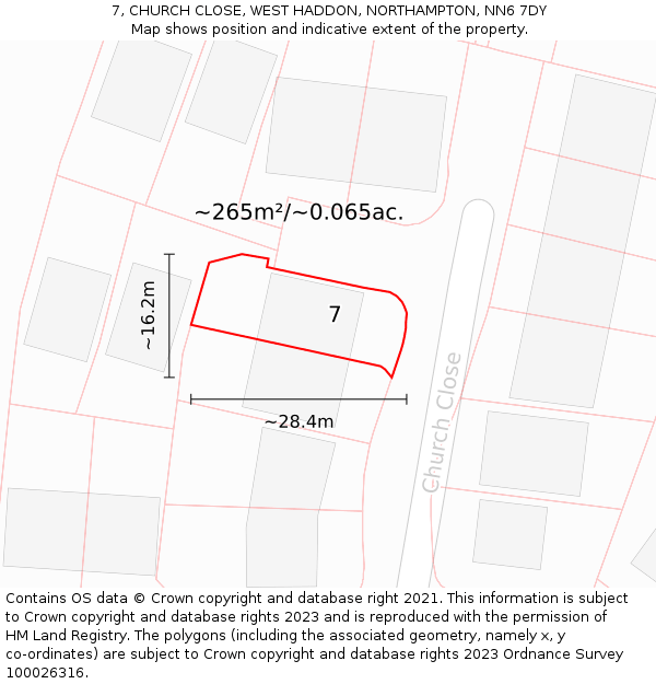 7, CHURCH CLOSE, WEST HADDON, NORTHAMPTON, NN6 7DY: Plot and title map