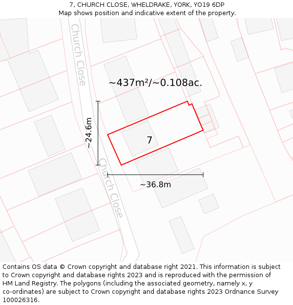 7, CHURCH CLOSE, WHELDRAKE, YORK, YO19 6DP: Plot and title map