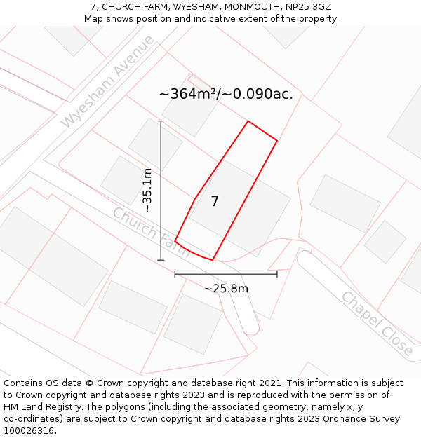7, CHURCH FARM, WYESHAM, MONMOUTH, NP25 3GZ: Plot and title map