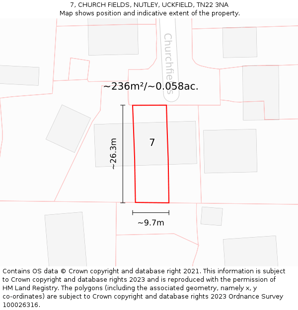 7, CHURCH FIELDS, NUTLEY, UCKFIELD, TN22 3NA: Plot and title map