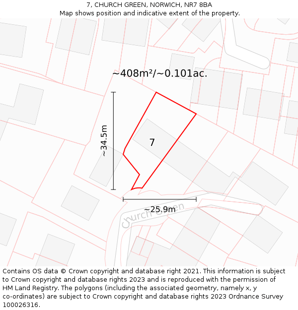 7, CHURCH GREEN, NORWICH, NR7 8BA: Plot and title map