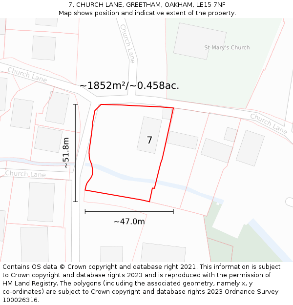 7, CHURCH LANE, GREETHAM, OAKHAM, LE15 7NF: Plot and title map