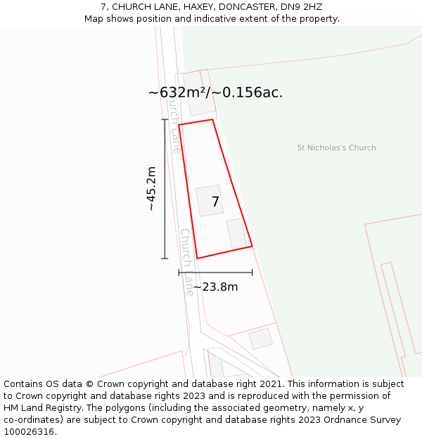 7, CHURCH LANE, HAXEY, DONCASTER, DN9 2HZ: Plot and title map