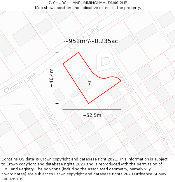 7, CHURCH LANE, IMMINGHAM, DN40 2HB: Plot and title map