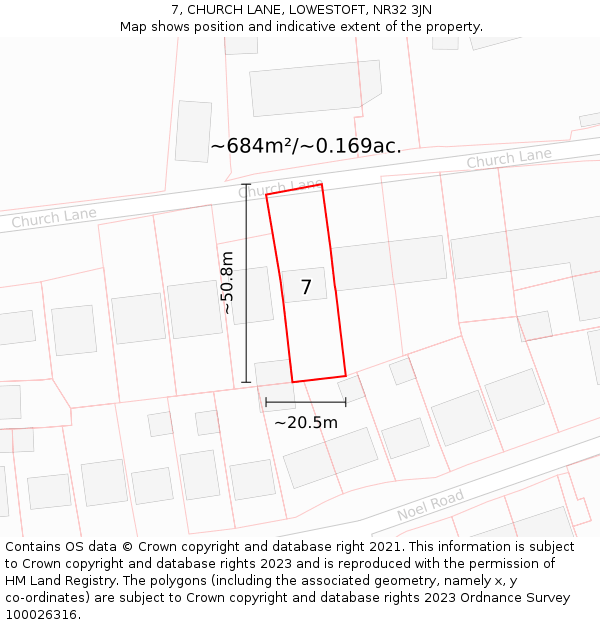 7, CHURCH LANE, LOWESTOFT, NR32 3JN: Plot and title map