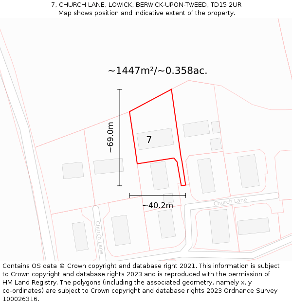 7, CHURCH LANE, LOWICK, BERWICK-UPON-TWEED, TD15 2UR: Plot and title map