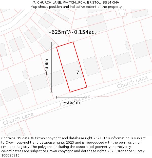 7, CHURCH LANE, WHITCHURCH, BRISTOL, BS14 0HA: Plot and title map