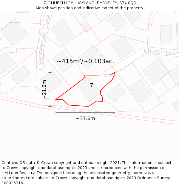 7, CHURCH LEA, HOYLAND, BARNSLEY, S74 0QD: Plot and title map