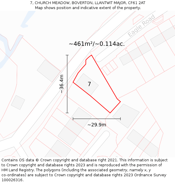 7, CHURCH MEADOW, BOVERTON, LLANTWIT MAJOR, CF61 2AT: Plot and title map