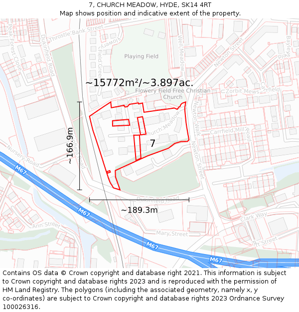 7, CHURCH MEADOW, HYDE, SK14 4RT: Plot and title map