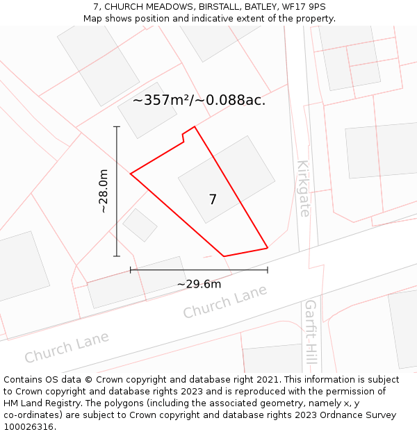 7, CHURCH MEADOWS, BIRSTALL, BATLEY, WF17 9PS: Plot and title map