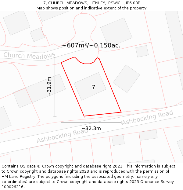 7, CHURCH MEADOWS, HENLEY, IPSWICH, IP6 0RP: Plot and title map